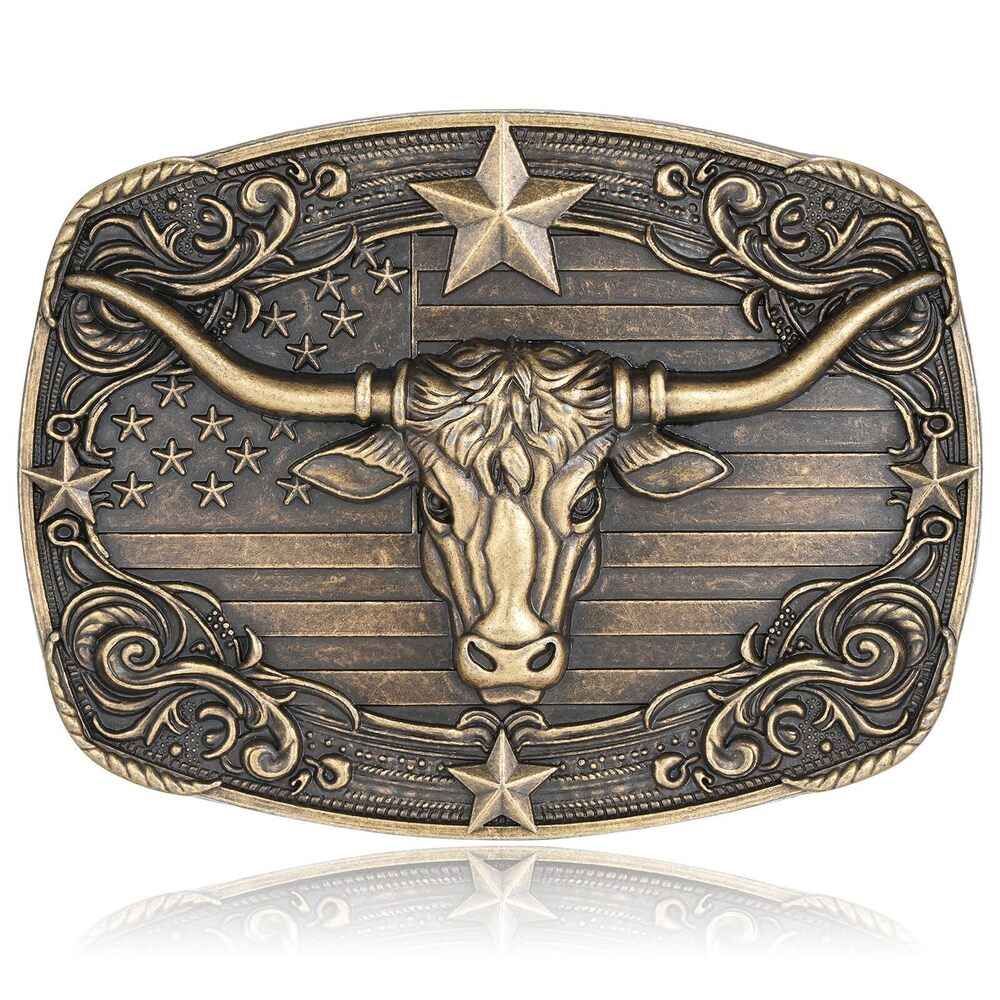 9273 Western Belt Buckle Vintage Longhorn Bull Cowboy Rodeo Texas Belt